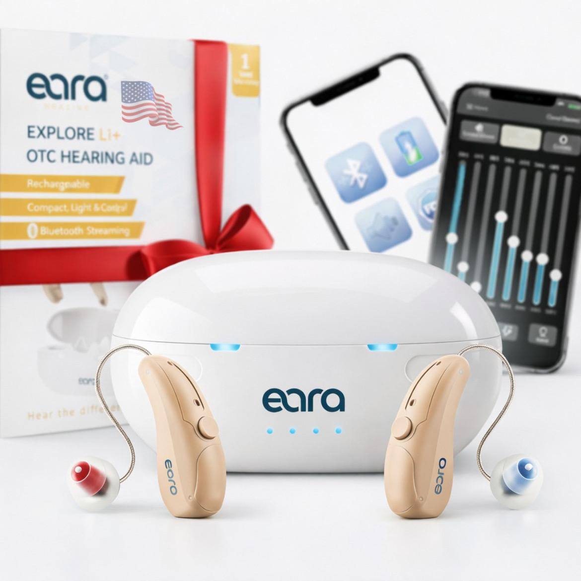 eara EXPLORE Li+ OTC HEARING AID Rechargeable Compact Light &-Conipa Bluetooth Streaming 1 Hear the difference