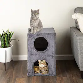 PetMaker - 2 Story Cat Condo House for Indoors 15.75” x 23.75” Double Cat Bed Cave with Soft and Cozy Plush Covered Surface