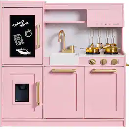 Best Choice Products - Wooden Pretend Play Kitchen for Kids, Interactive Playset, 11 Accessories - with Herringbone - Rose