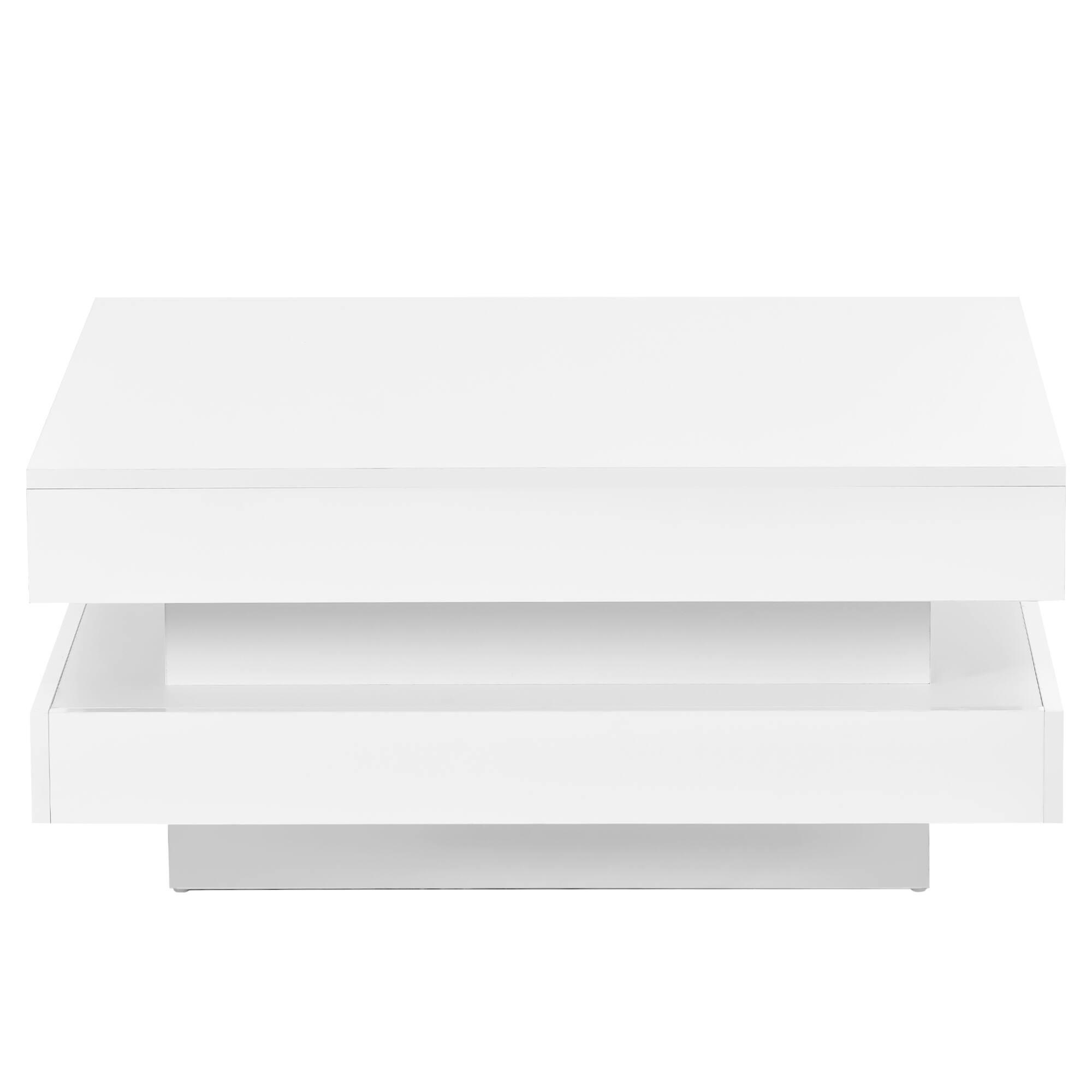 Alt View 7. GOODSILO - Modern LED Illuminated Two-Tier Square Coffee Table with High-Gloss Finish for Living Room - White.