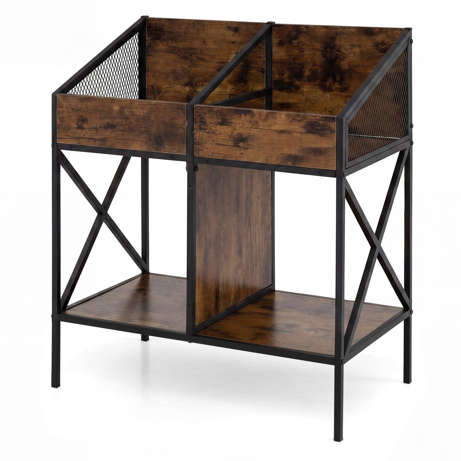 Alt View 9. Costway - Costway 4-Grid Vinyl Record Storage Rack 2-Tier Display Shelf Holds up to 250 Albums Rustic - Rustic Brown.