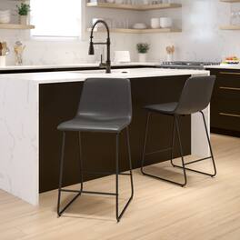 Emma + Oliver - Set of 2 Kitchen Counter Height Stool - 24 Inch LeatherSoft Barstool - Gray