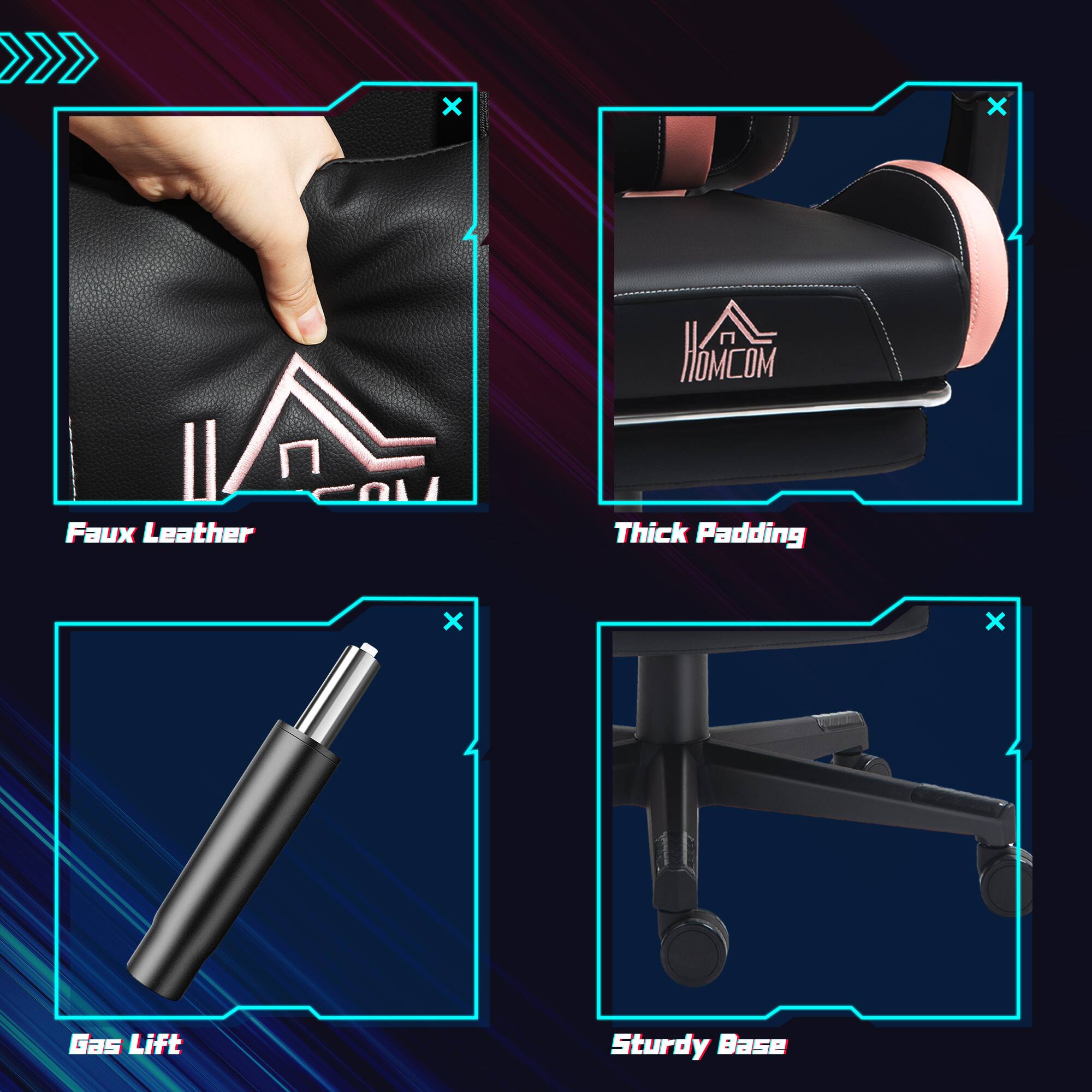 HOMCOM Faux Leather Thick Padding Gas Lift Sturdy Base