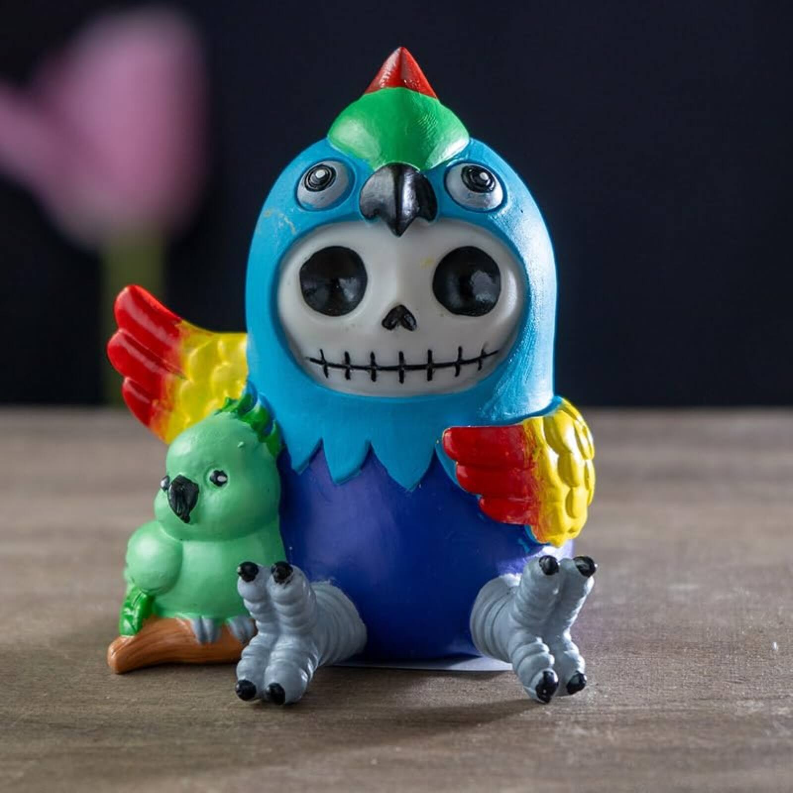 Alt View 2. Pacific Trading - Polly Furrybones Figurine Skeleton in Colorful Parrot Costume with Cute Parrot Friend 3.19 Tall - Multicolor.