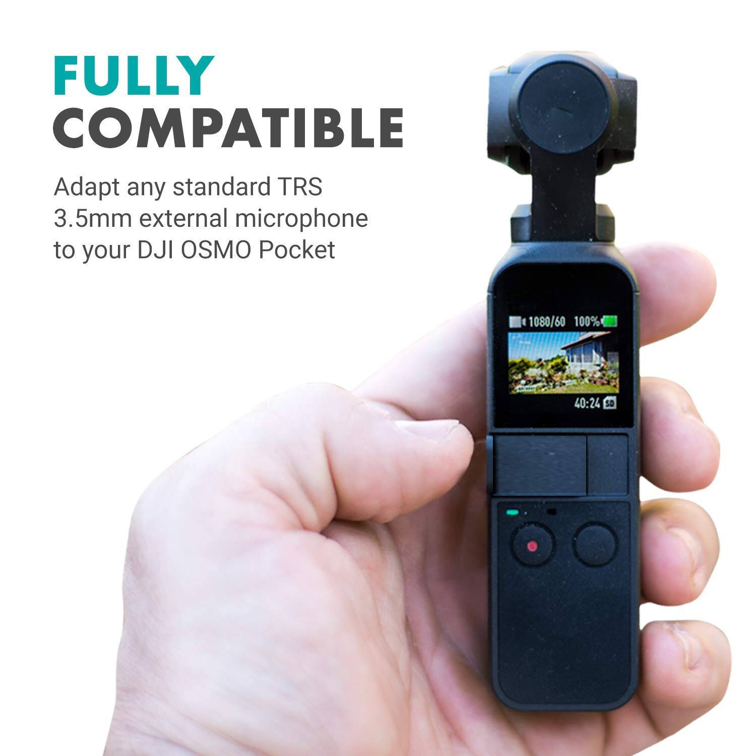 FULLY COMPATIBLE

Adapt any standard TRS 3.5mm external microphone to your DJI OSMO Pocket