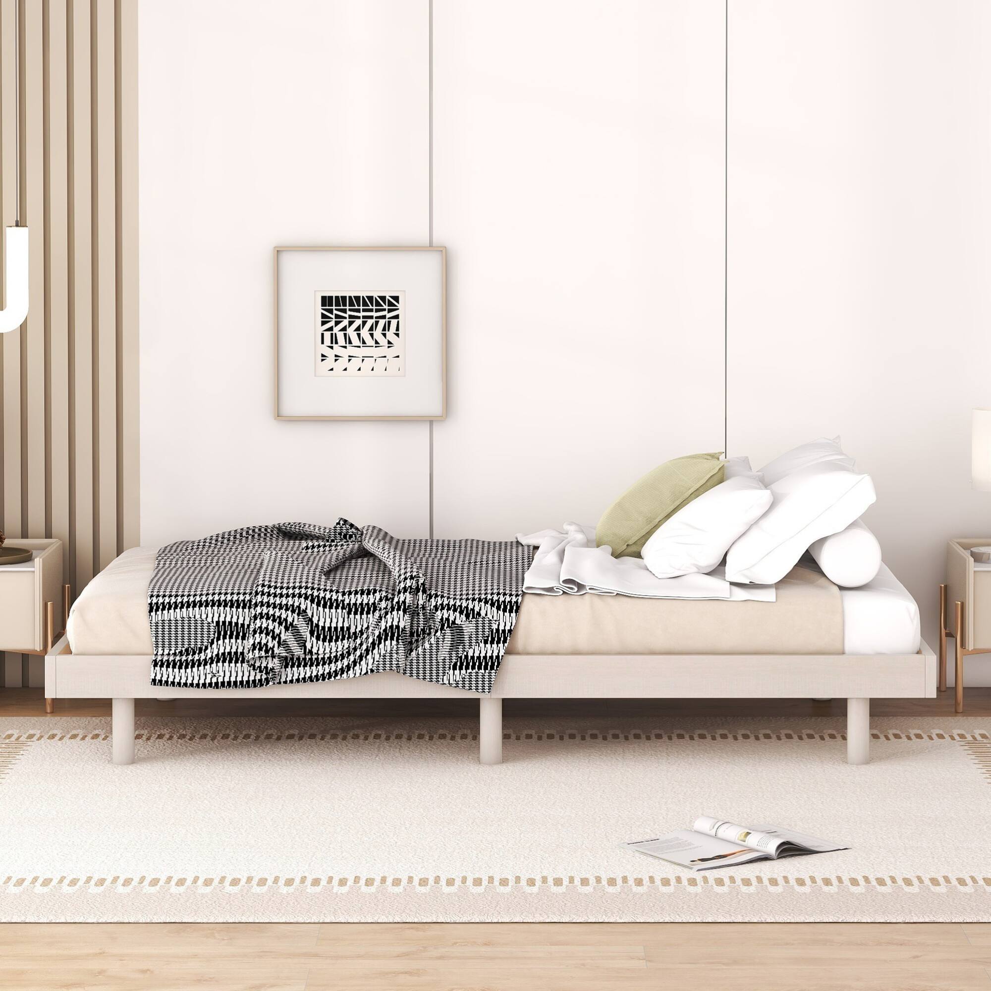 Back. GOODSILO - Modern Twin Size Floating Platform Bed Frame with Clean Design and Sturdy Construction - White Washed.