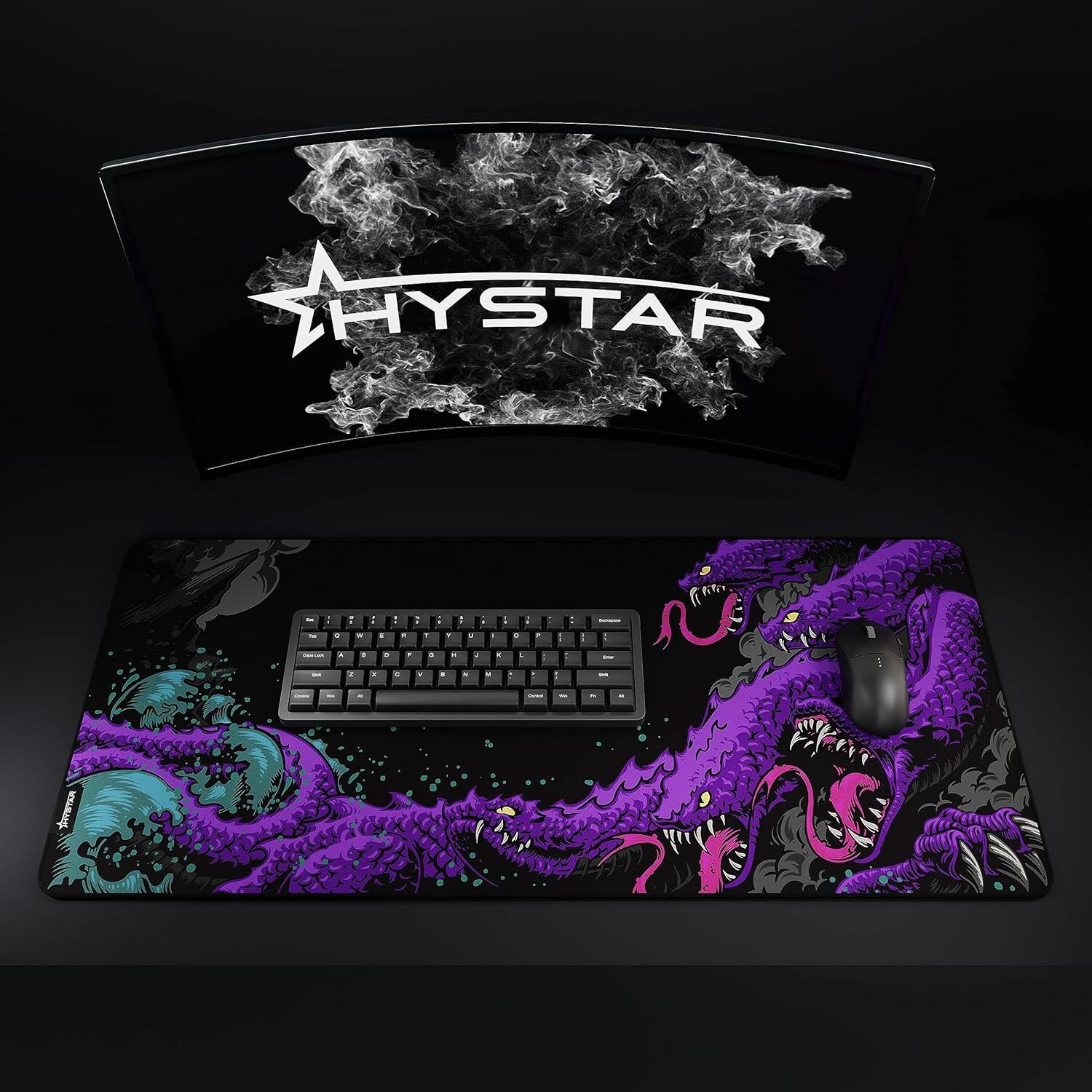 Alt View 5. Hystar - Extended Gaming Mouse Pad | XXL 36" x 16" | 5mm, Waterproof Surface, Smooth Polyester, and Rubber Base | Mythic Hydra - Purple.