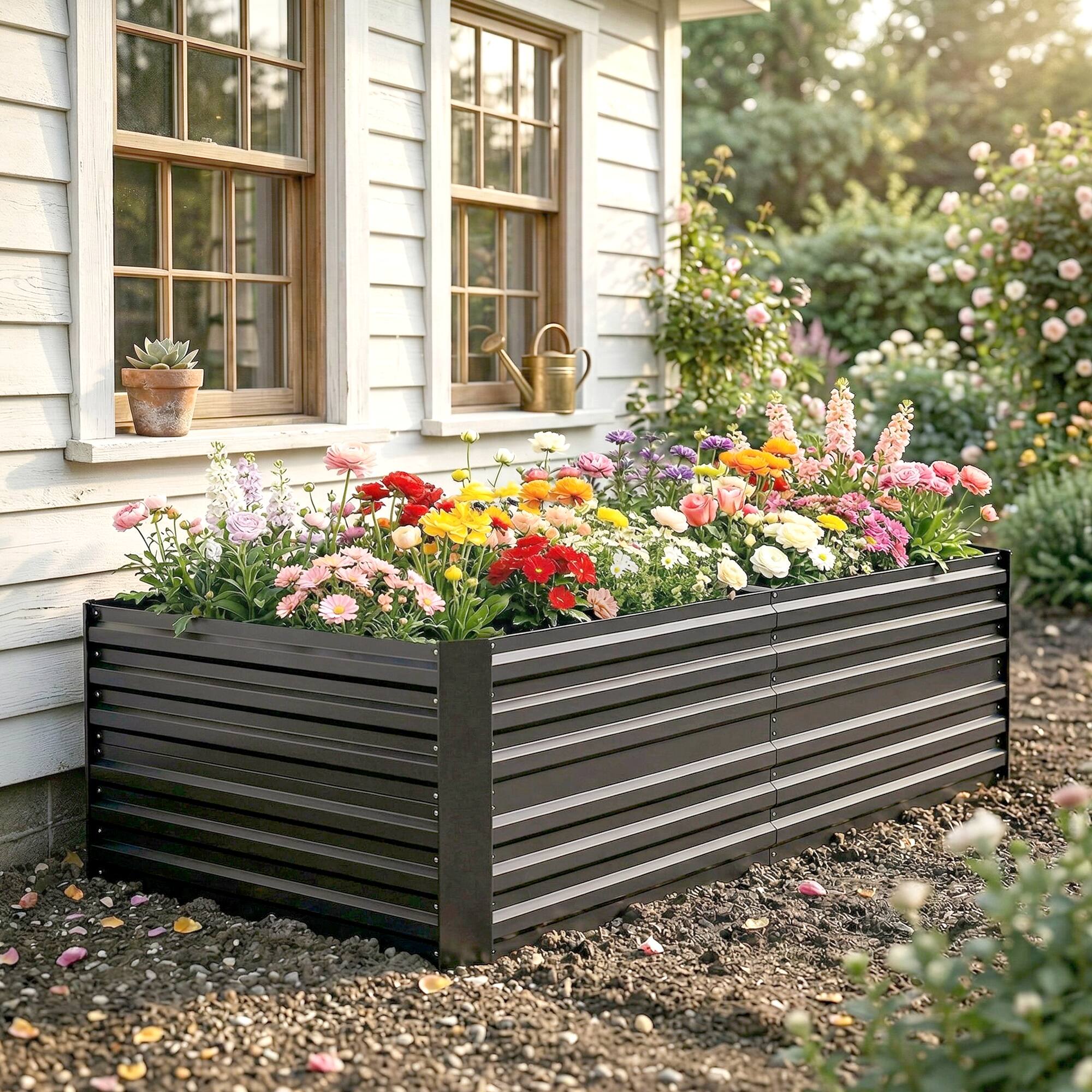 Alt View 8. Outsunny - Raised Garden Bed, Steel Outdoor Planters with Reinforced Rods, 71" x 36" x 23" - Dark Gray.