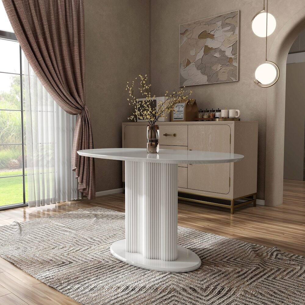Alt View 3. Furniture of America - Elara Iron Base Pedestal Oval Dining Table - White.