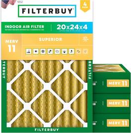 Filterbuy - 20x24x4 MERV 11 Pet & Allergy Defense, Electrostatic Pleated HVAC AC Furnace Air Filters Replacement (4-Pack) - Gold