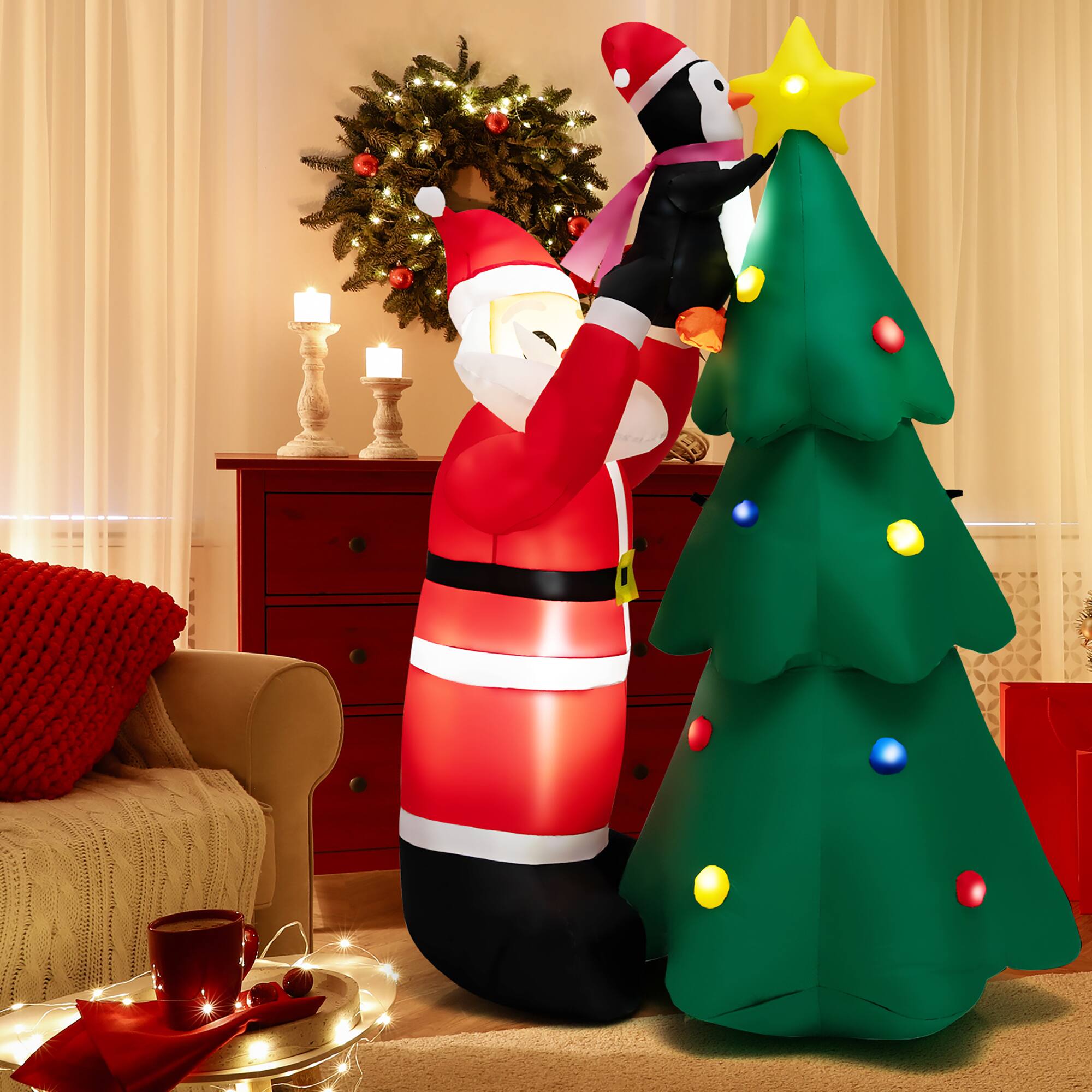 Alt View 9. Costway - 6 FT Inflatable Christmas Tree & Santa Claus w/ LEDs & Air Blower - Multicolor.