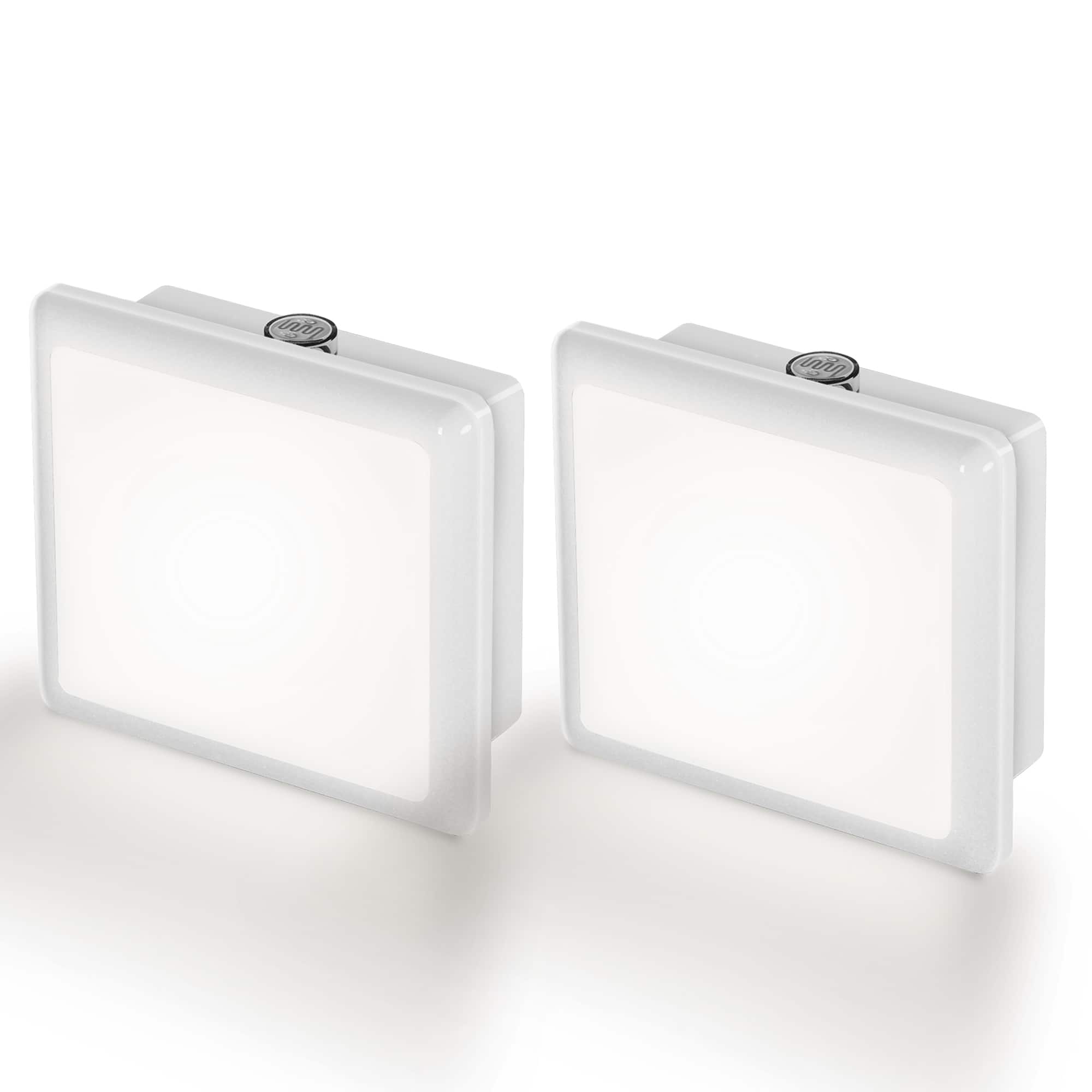 Jandcase - 2-Pack 0.3W Plug-in Night Light, 5000K Daylight Compact Square Design, Non-, Dusk-to-Dawn Auto Sensor - White