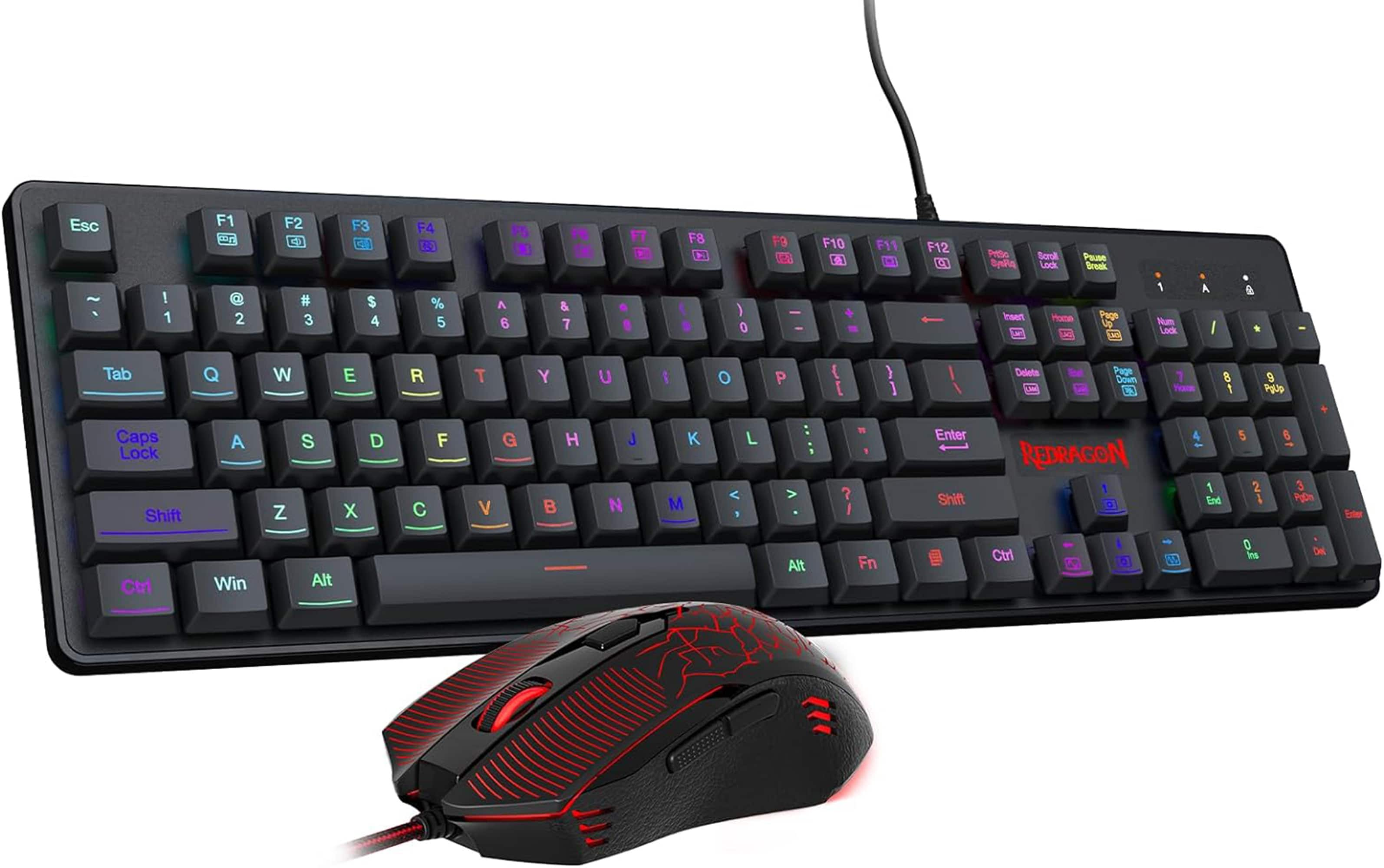 REDRAGON S107-BA Wired Gaming Keyboard and Mouse, RGB Backlit Gaming ...