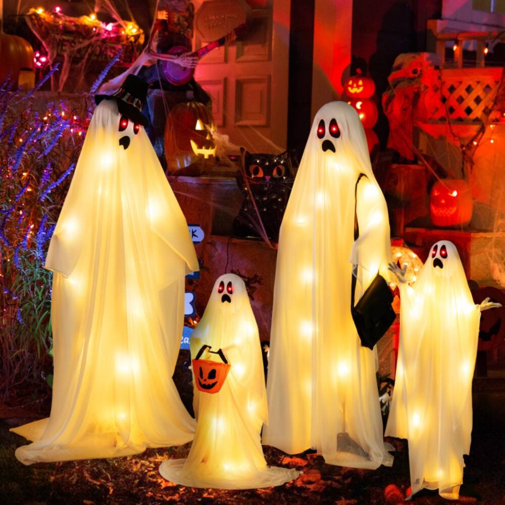 Alt View 8. Boyel Living - 4 Pack Halloween LED Illuminated Cloth Ghost Decorations with Red and Warm White Lights - White.