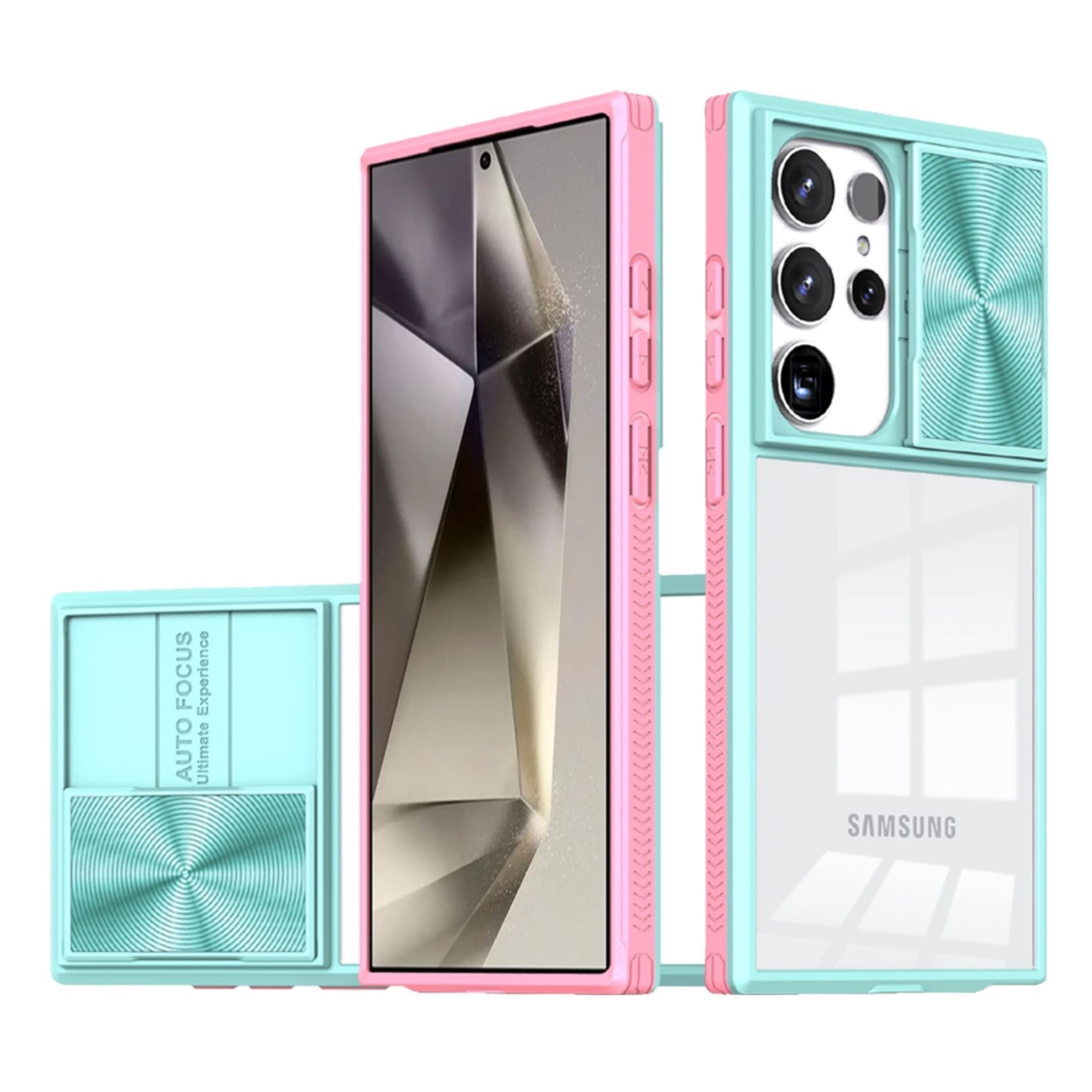 Kitcheniva - Clear Hybrid Rear Lens Sliding Phone Case With Tempered Glass For Samsung Galaxy S25 Ultra - Pink/Blue price history on PriceWatchPro