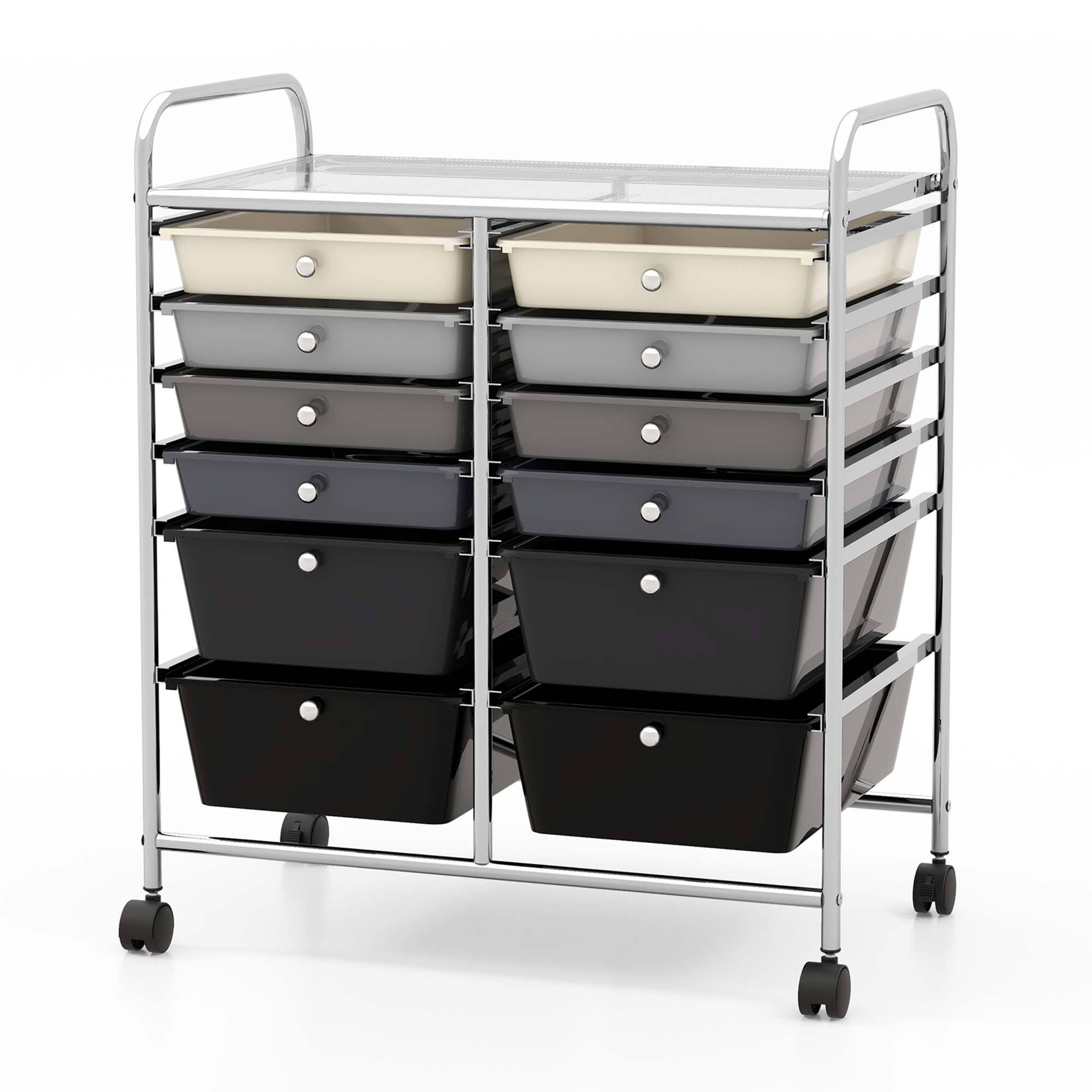 Alt View 7. Costway - 12 Drawer Rolling Cart Storage Multicolor Scrapbook Paper Studio Organizer Bins - Gradient Gray.