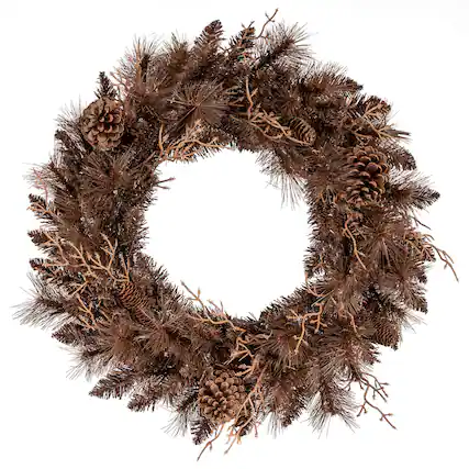 Front. Costway - Costway 1 PCS 24" Pre-lit Christmas Wreath Front Door Artificial Xmas Wreath with 105 Branch Tips - Brown.