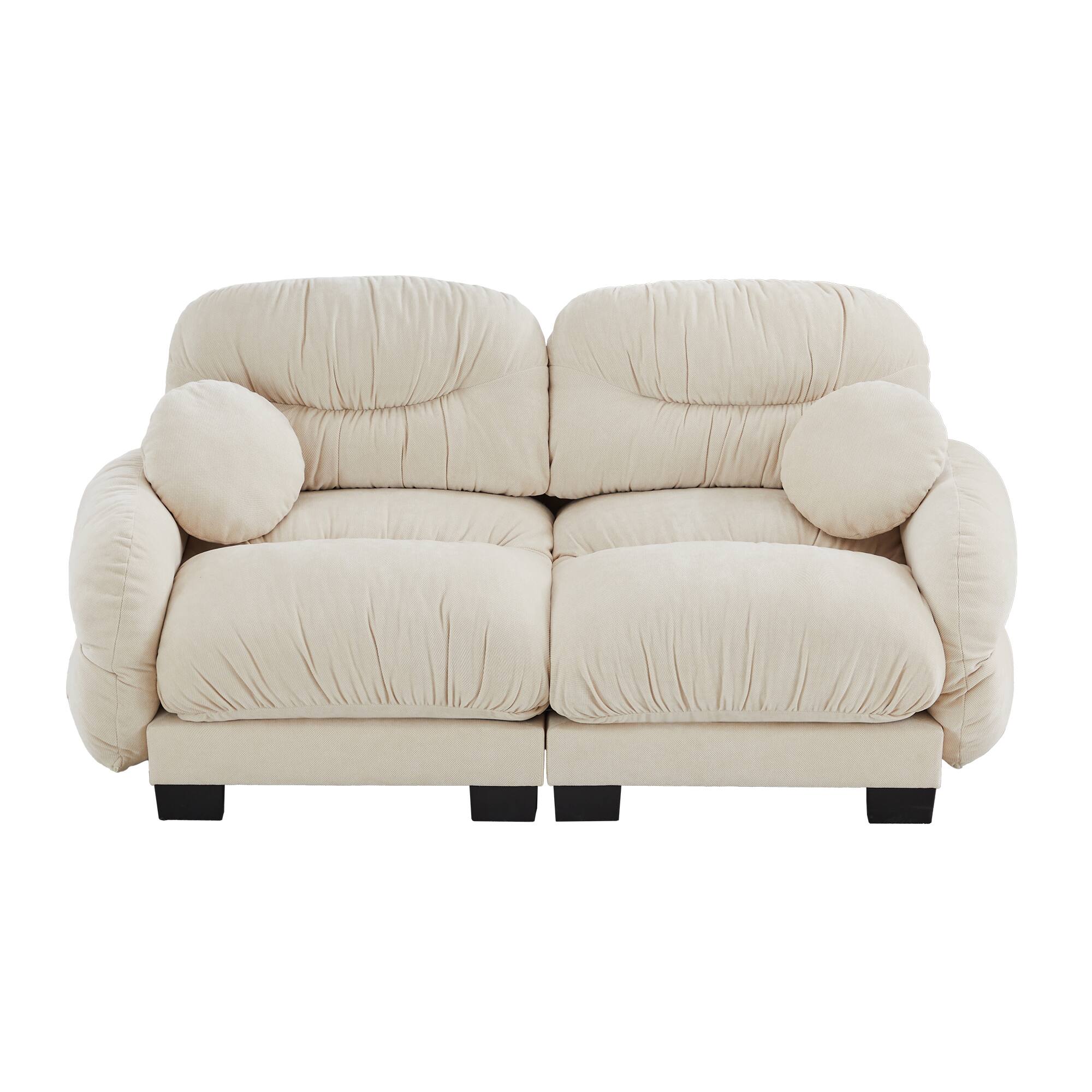 Back. Anysun - 2-Seater Modular Sofa with Chenille Fabric, High-Density Foam & Curved Armrests, Pleated Design for Living Room - Beige.