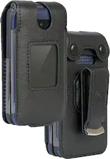 Front. Nakedcellphone - Case for AT&T Cingular Flex 2 / Cricket Debut Flex / Tracfone BLU Flex Flip Phone - Vegan Leather with Belt Clip - Black.