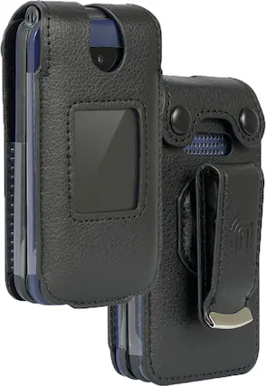 Front. Nakedcellphone - Case for AT&T Cingular Flex 2 / Cricket Debut Flex / Tracfone BLU Flex Flip Phone - Vegan Leather with Belt Clip - Black.