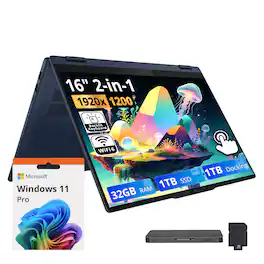 Lenovo - Upgraded - Flex IdeaPad 5i 16" WUXGA 2-in-1 Touch Laptop,Ultra 7 255U,32GB RAM,1TB SSD+1TB Dock Set,Backlit,Win11 Pro - Blue