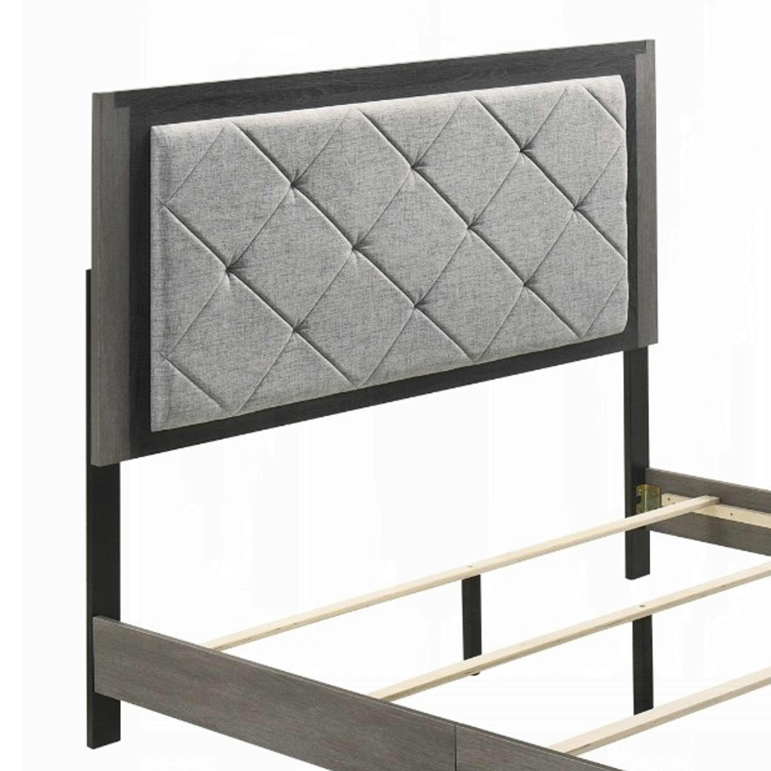 Alt View 3. Manhattan Lane - Joho Queen Bed with Gray Diamond Button Tufted Upholstery, Modern Gray - Gray.
