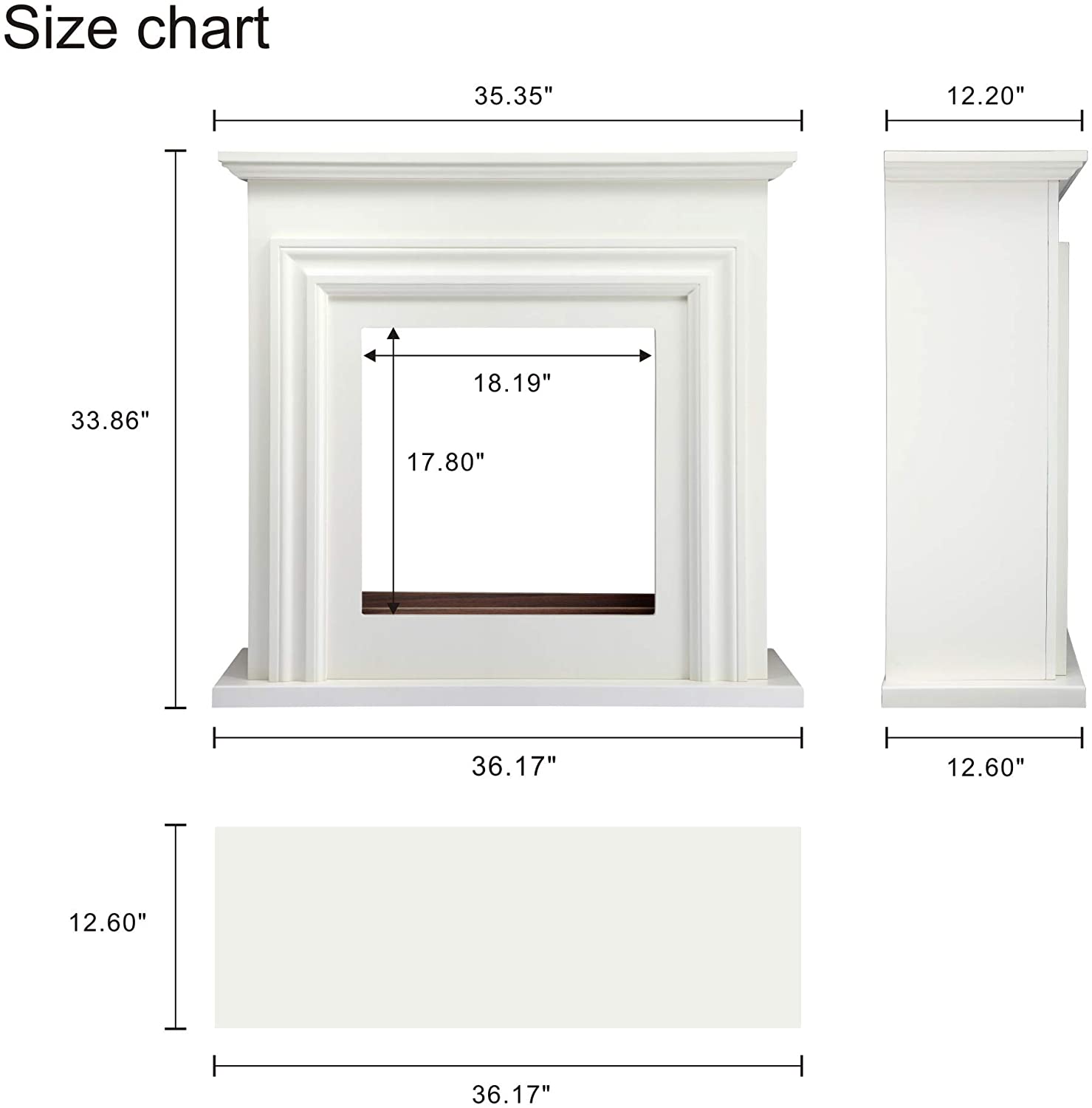 Size chart

- Width: 35.35"
- Height: 33.86"
- Depth: 12.20"

- Width: 36.17"
- Height: 18.19"
- Depth: 17.80"

- Width: 36.17"
- Height: 12.60"
- Depth: 12.60"
