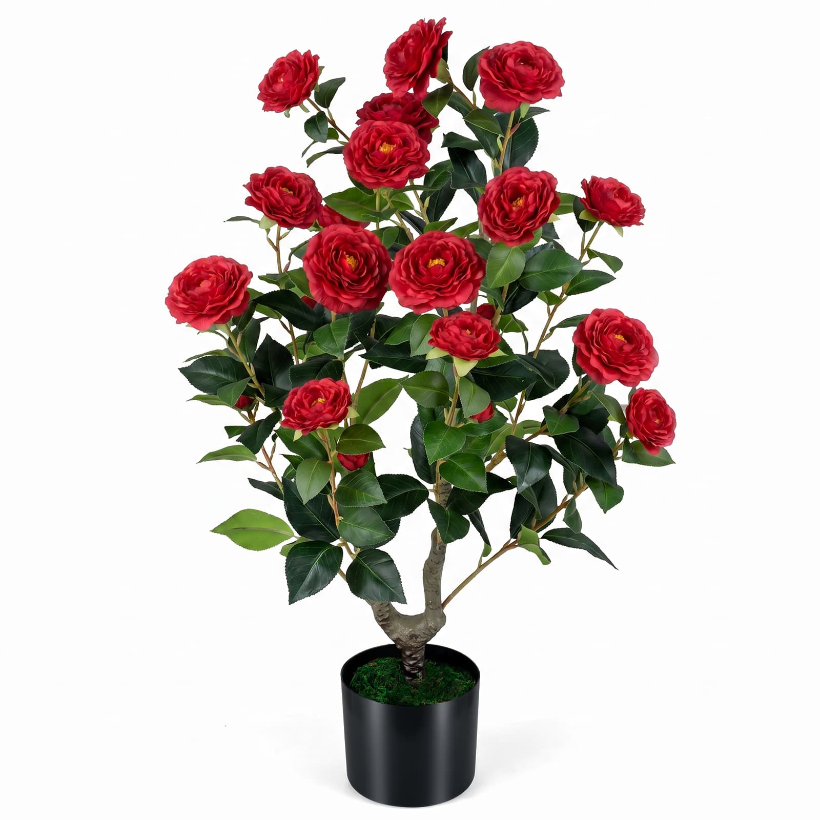 "Costway - Artificial Camellia Tree, 35.5"" Faux Flower Plant in Cement-Filled Pot for Home - Red & Green & Black" price history on PriceWatchPro