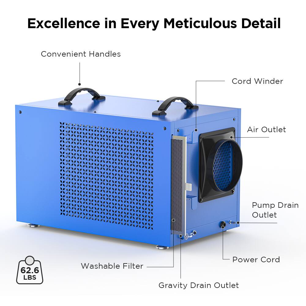 Excellence in Every Meticulous Detail

- Convenient Handles
- Cord Winder
- Air Outlet
- Pump Drain Outlet
- Power Cord
- Gravity Drain Outlet
- Washable Filter
- 62.6 LBS