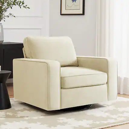Front. KERDOM - Swivel Barrel Sofa Chair, Modern Single Sofa Lounge Bucket Armchair, Rotating Accent Sofa Rotation Base, Washable Pillow - Beige.