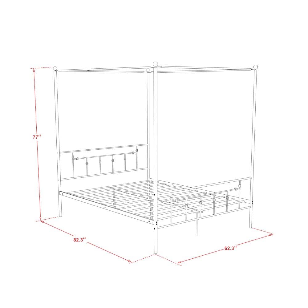 East West Furniture - ATQCBLK Anniston Canopy Bed with Deluxe Style Headboard and Footboard - Luxurious Metal Frame in Powder Coating - Black