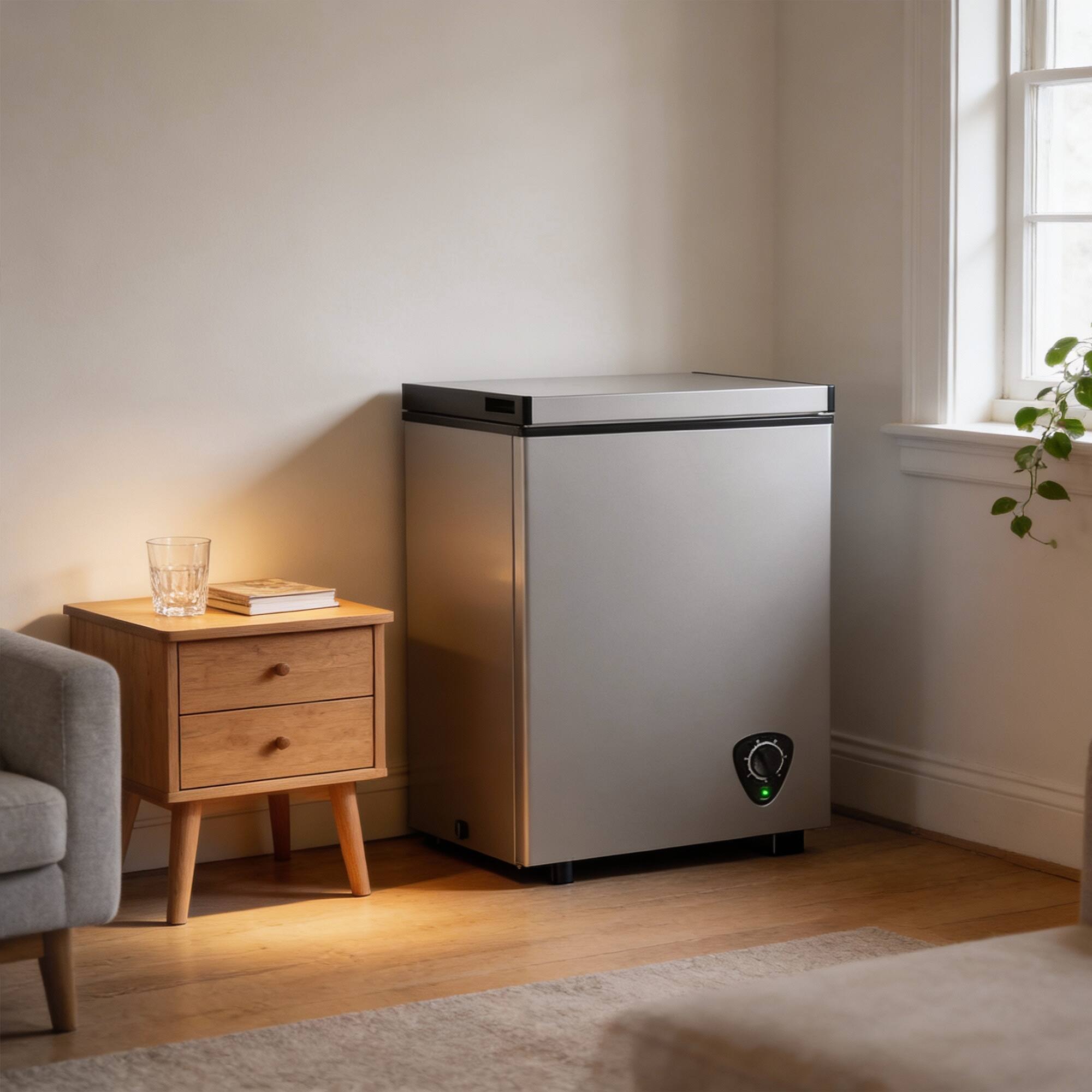 Back. Vaczon - 3.5 Cu. Ft. Chest Freezer with Adjustable Temperature Control Energy-Efficient for Food Storage, Apartments, Dorms & RV - Gray.