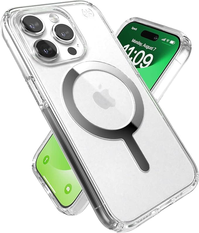 Speck - Presidio Perfect-Clear with Chrome MagSafe Case for iPhone 15 Pro - Clear/Chrome Finish