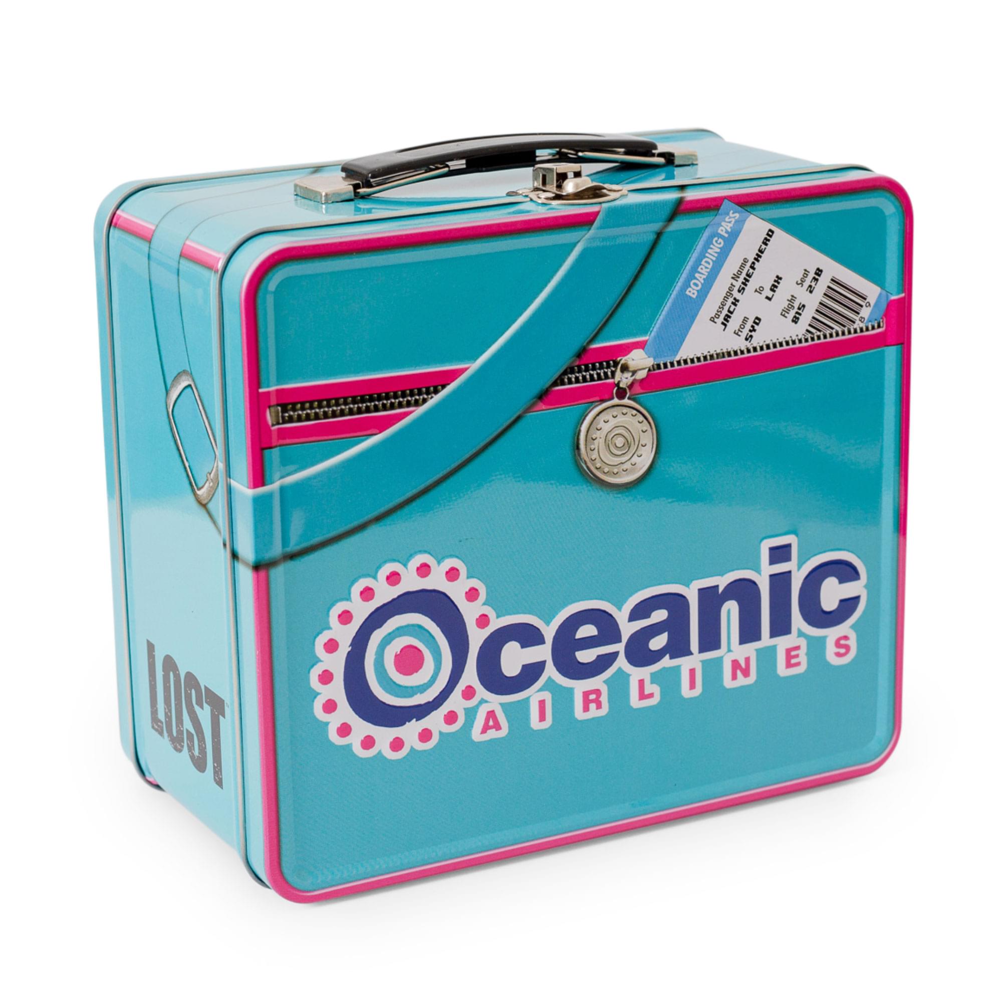 Toynk - LOST Oceanic Airlines Metal Tin Lunch Box Tote | 8 x 7 x 4 Inches - Blue