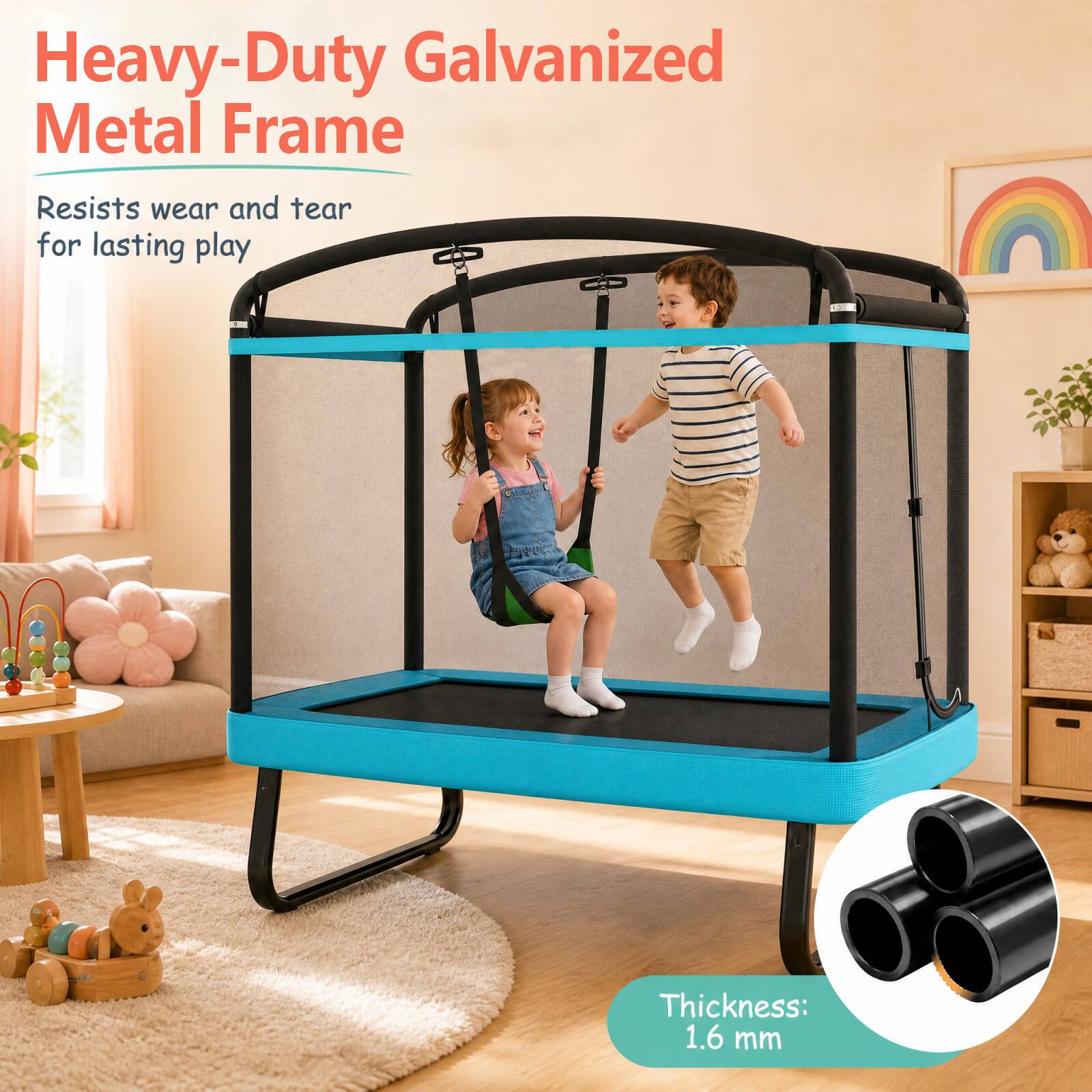 Heavy-Duty Galvanized Metal Frame  
Resists wear and tear for lasting play  
Thickness: 1.6 mm