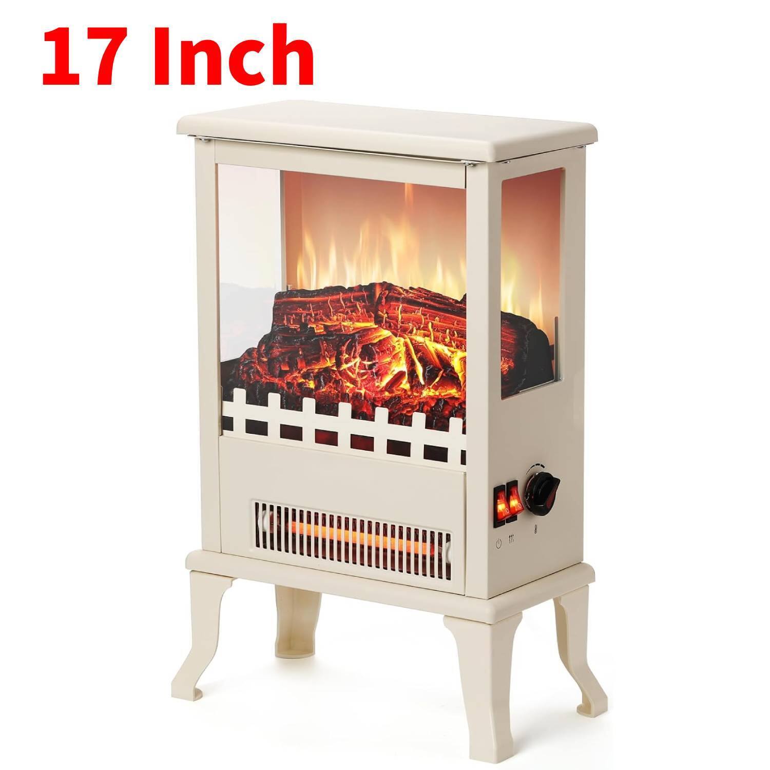 Qeetex - Freestanding Electric Fireplace Stove for Living Room Bedroom Home Decor, White