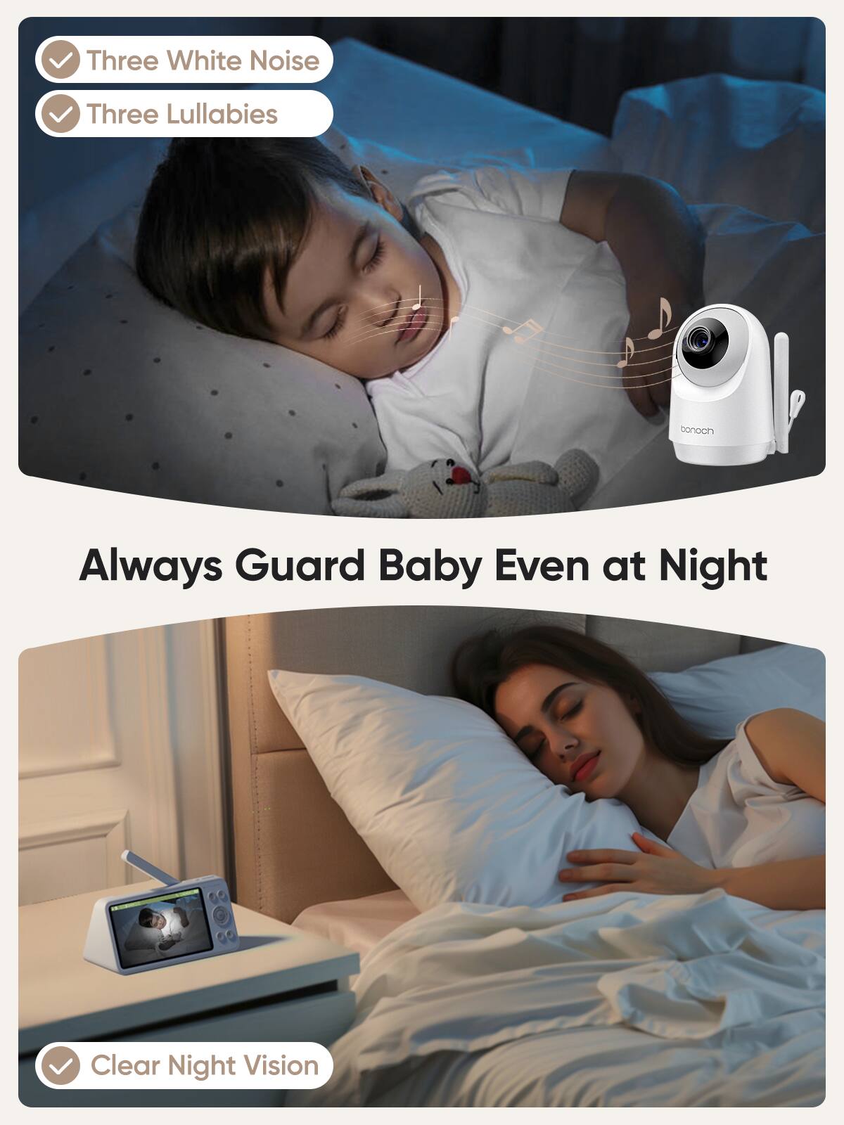 bonoch 1440p Baby Monitor with 2 Cameras and 5.5'' Split