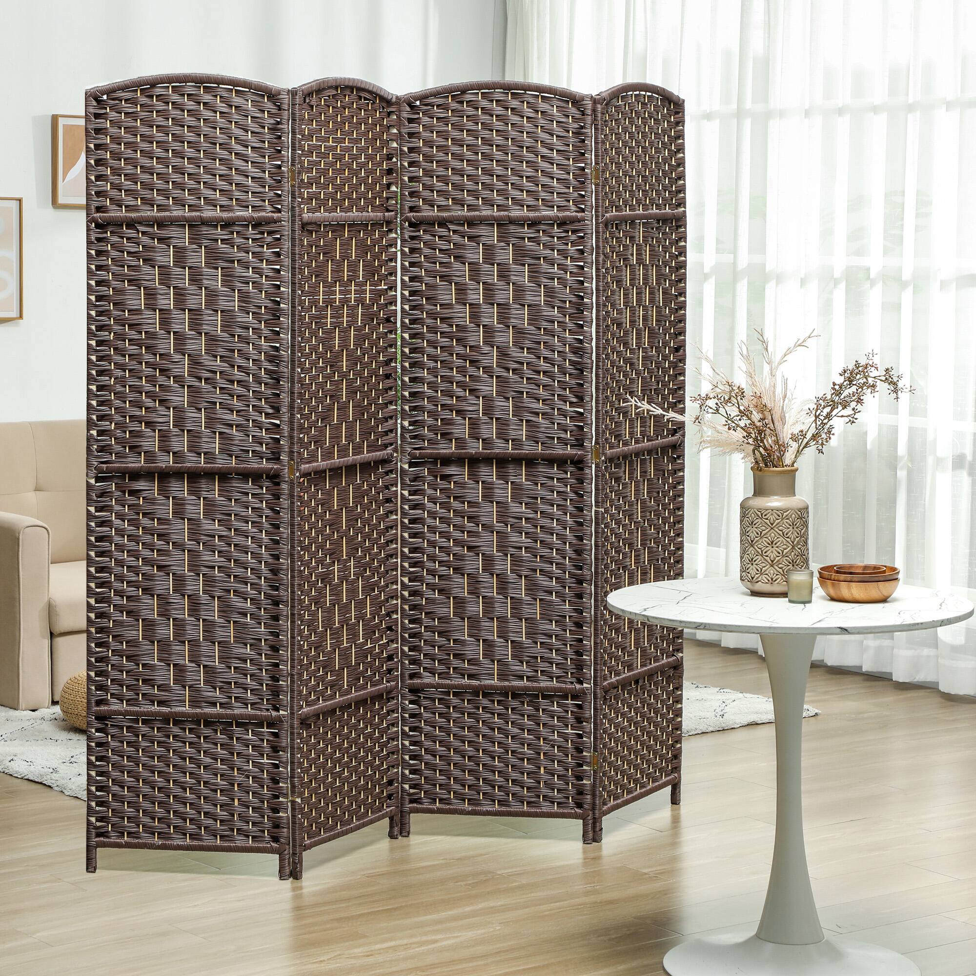 Alt View 1. Homcom - Room Divider, Folding Privacy Screen, Tall Hand-Woven Freestanding Wall Partition for Home Office and Bedroom - Brown.