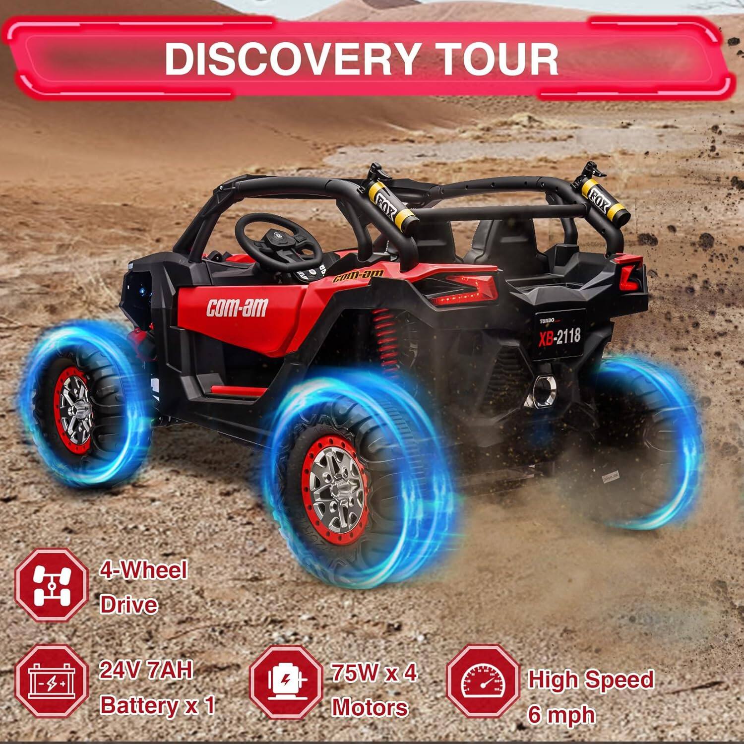 DISCOVERY TOUR

- 4-Wheel Drive
- 24V 7AH Battery x 1
- 75W x 4 Motors
- High Speed 6 mph