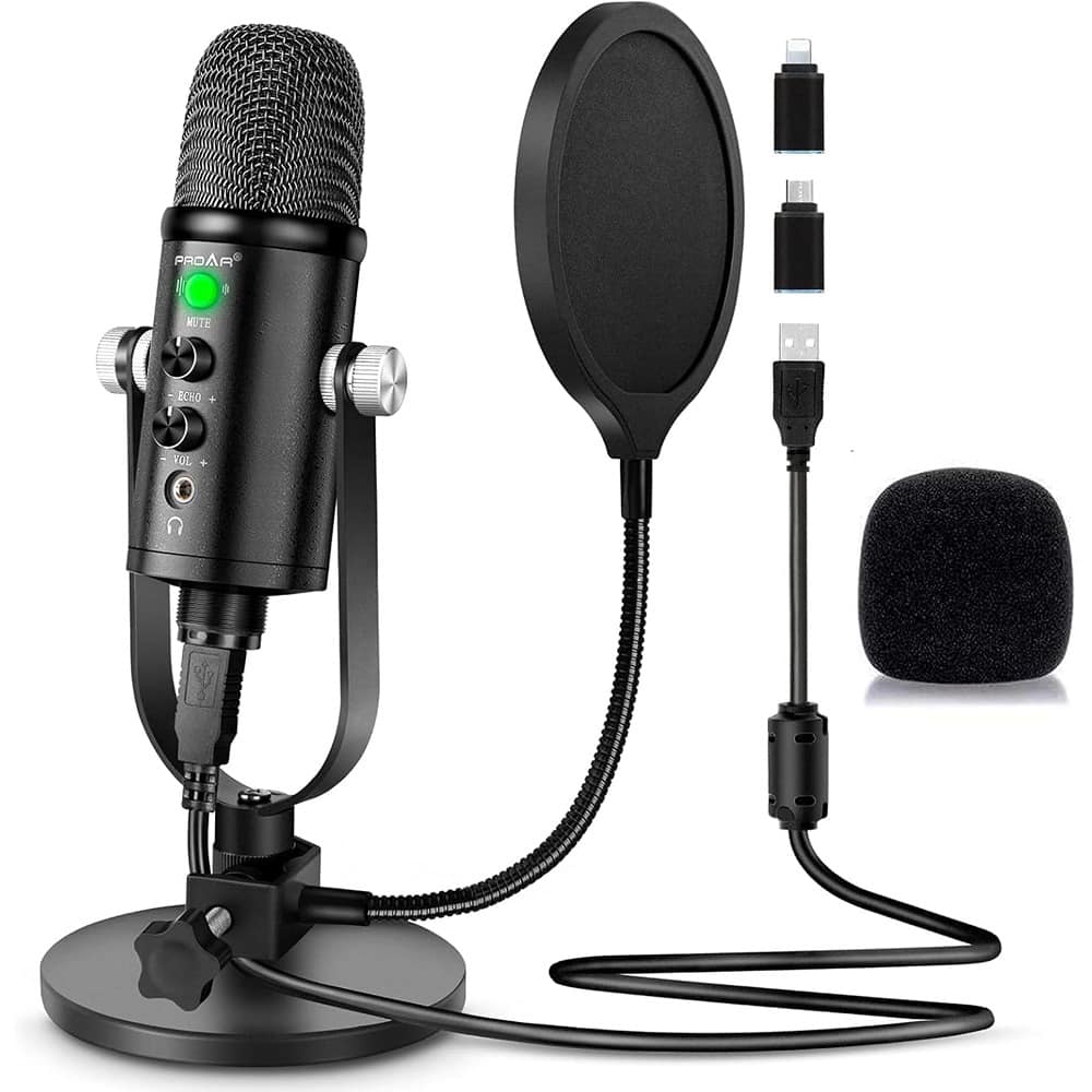 MOSZAR LLC - USB Podcast Microphone – Plug & Play Studio Mic with Stand for PC/Phone/Android