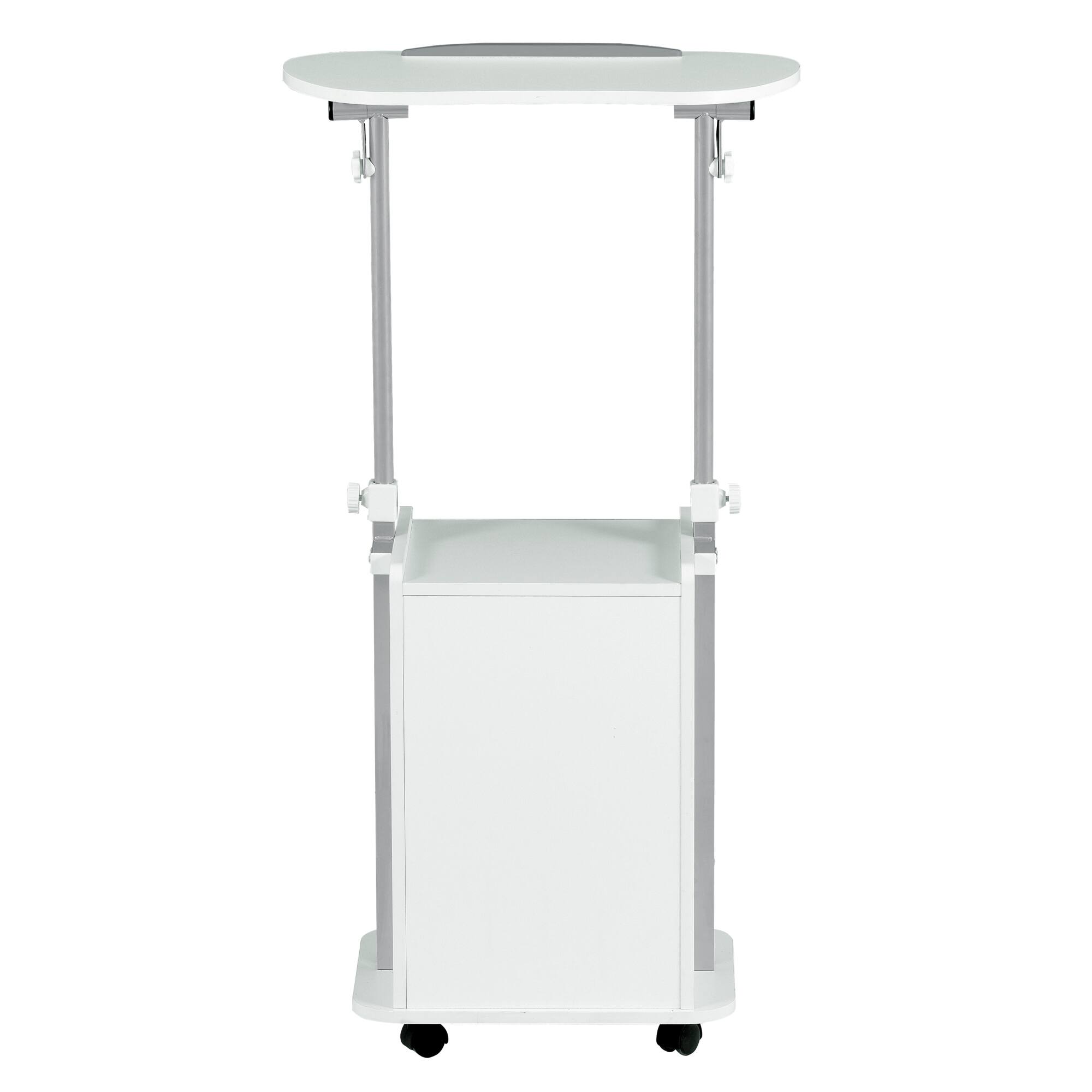 Alt View 7. GOODSILO - Adjustable Sit-to-Stand Rolling Laptop Cart with Concealed Storage and Mobile Workstation Design - White.