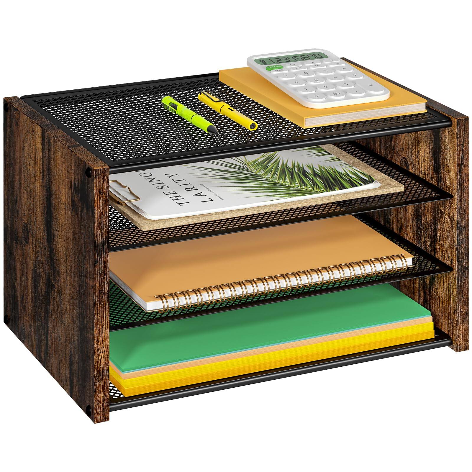 Paradigms Interiors 3 tier Paper Letter Tray Wooden Desk File Organizer ...
