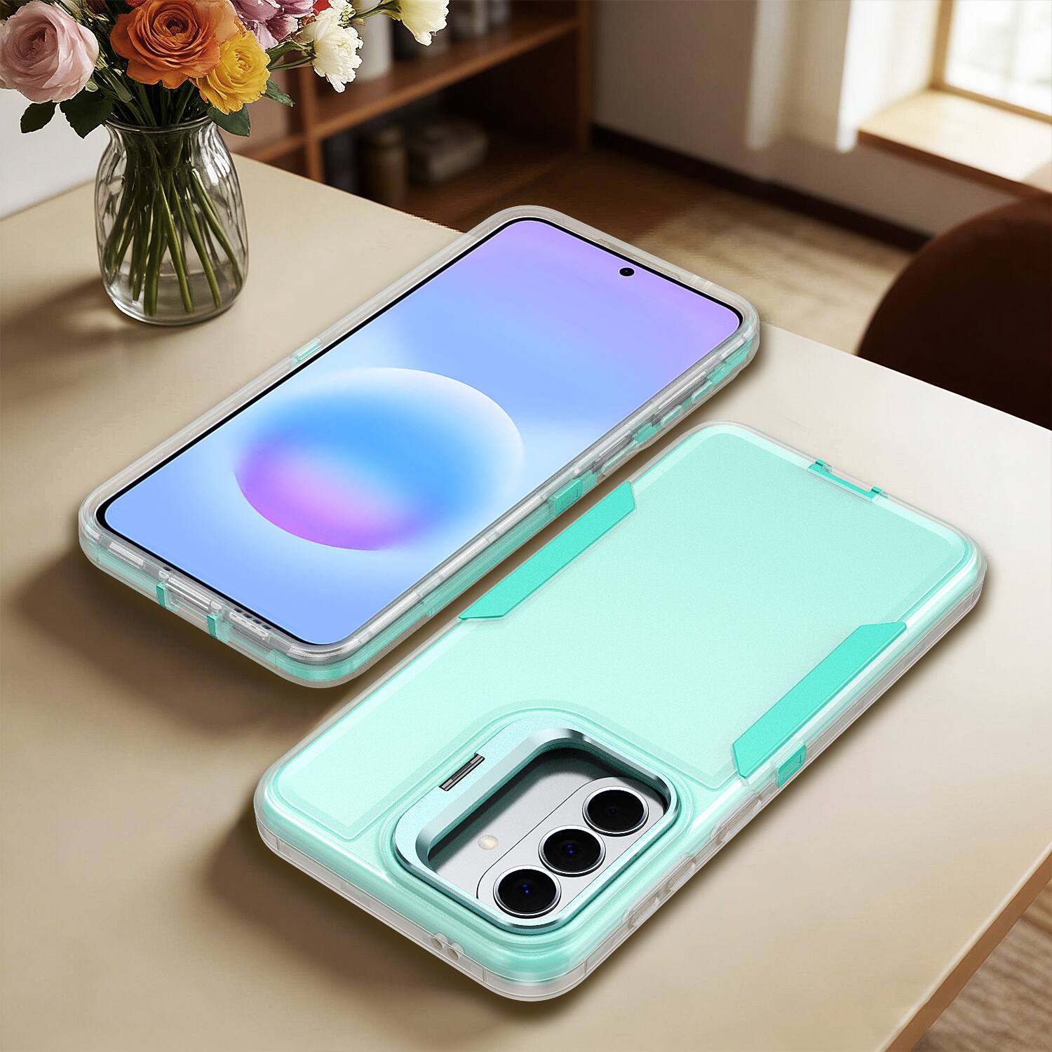 Alt View 4. UUCOVER - For Samsung Galaxy A36/A37/A56 5G Rugged Case with Lens Kickstand, Shockproof Dual Layer Cover Non-Slip Drop Protection - Cyan.