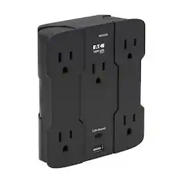 Eaton - SK5BUCAM Tripp Lite Series Safe-IT 5-outlet Surge Protector - USB-A / USB-C Ports - 5-15P Direct Plug-in - 1050 - Black