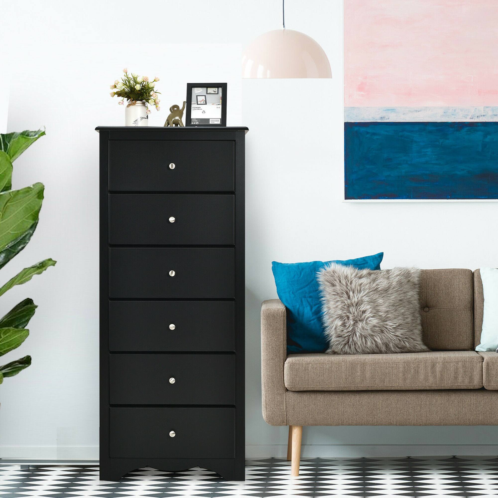 Alt View 1. Costway - Costway 6 Drawer Chest Dresser Clothes Storage Bedroom Tall Furniture Cabinet - Black.