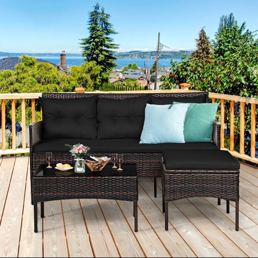 Alt View 1. Pefilos - 3 Pieces Patio Furniture Sectional Set with 5 Cozy Cushions, Patio Conversation Set - Brown.