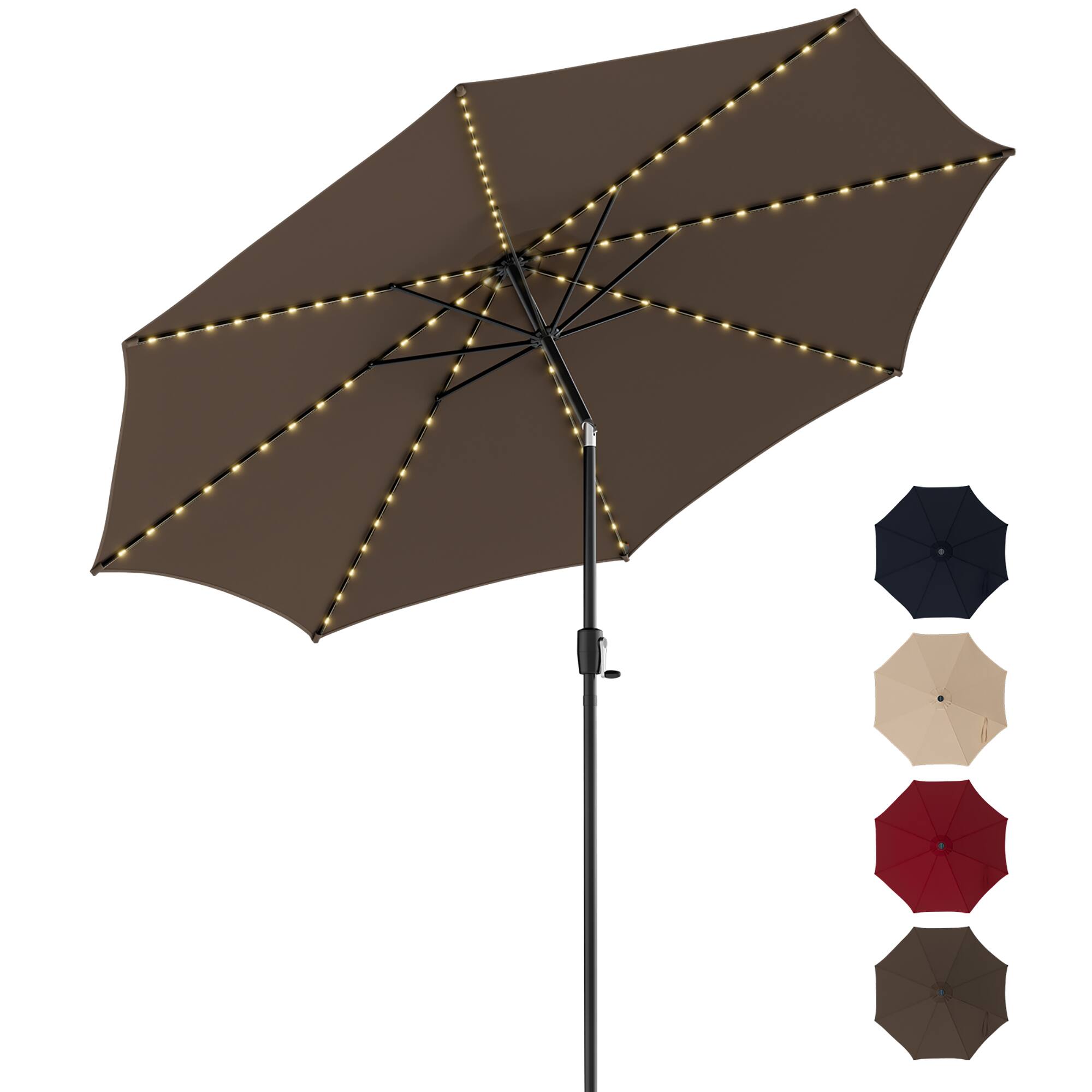 Alt View 9. Gymax - Gymax 10FT Solar Patio Umbrella 112 LED Lighted Umbrella Outdoor Table Market Umbrella Coffee - Coffee.