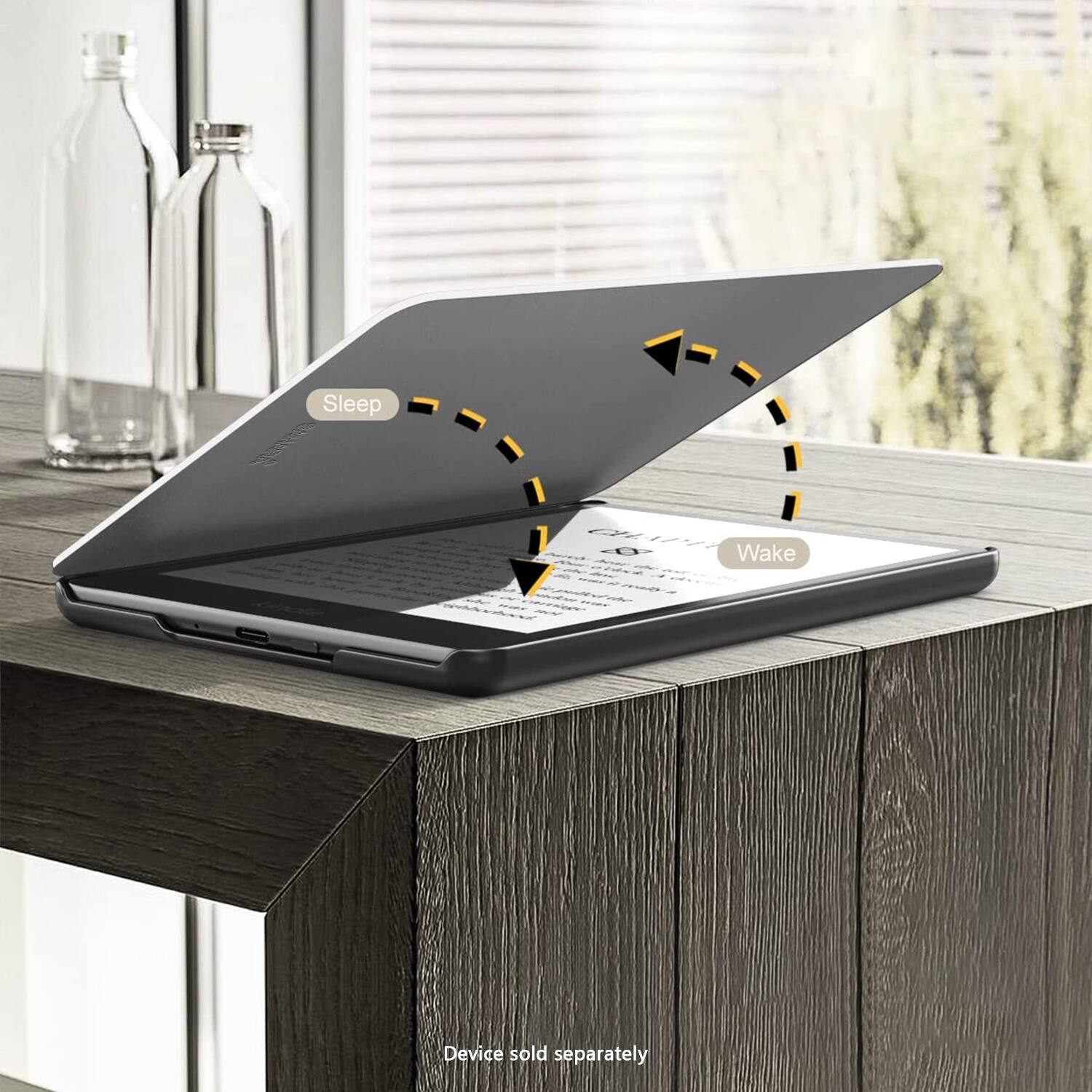 Sleep on the left side of the device, and wake on the right side. The device is sold separately.