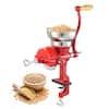 Front. VEVOR - Manual Grain Mill with Low Hopper, Hand-Crank Corn Grinder, Heavy Duty Cast Iron Wheat Grinding Mill with Stable Table - Silver.