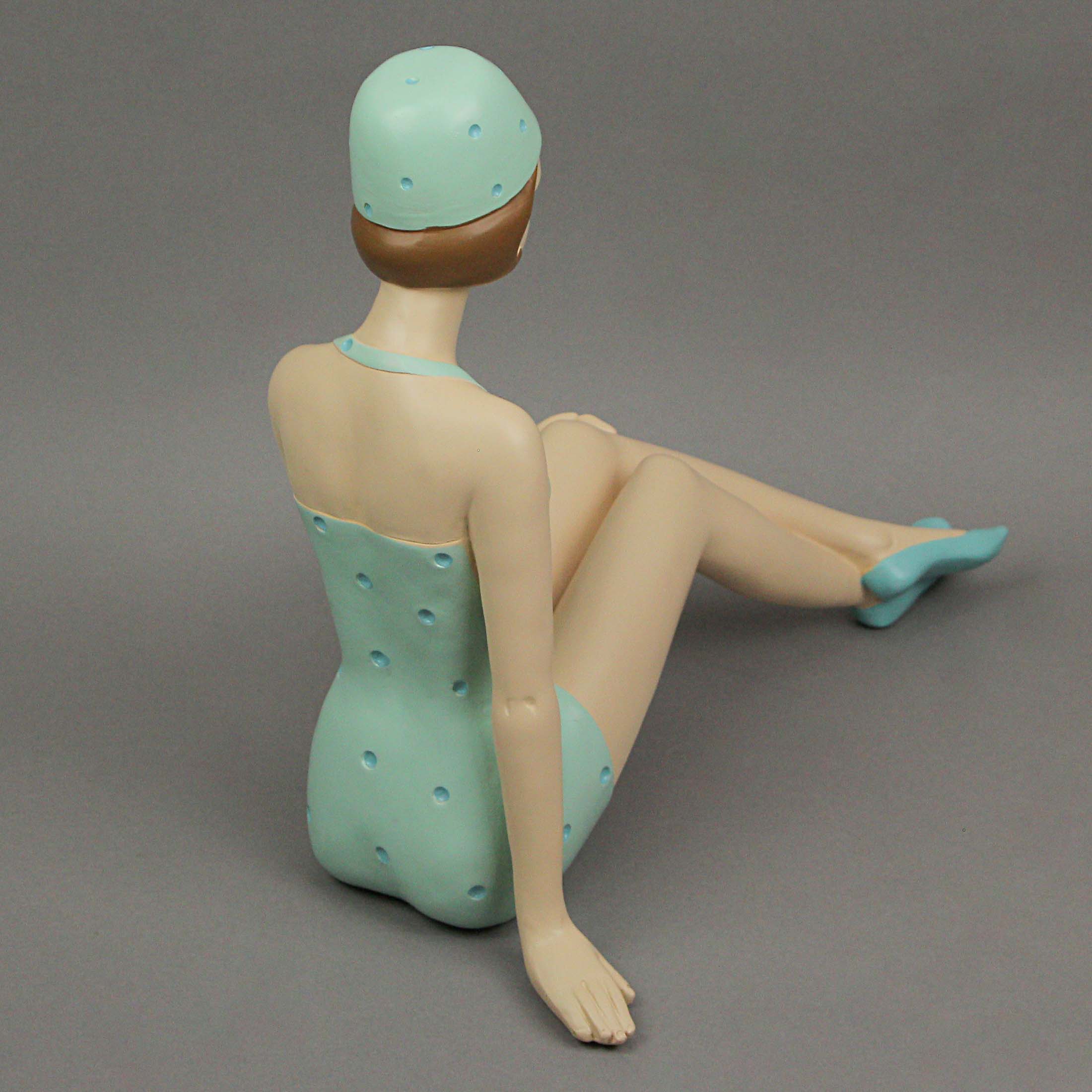 Alt View 3. Fancy That - Retro Bathing Beauty Beach Girl Relaxing In Light Blue Polka Dot Swimsuit Statue - Light Green.
